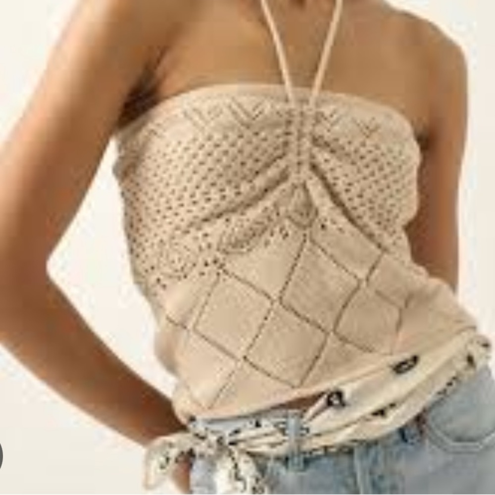 New Natural eyelit detail crotchet top~